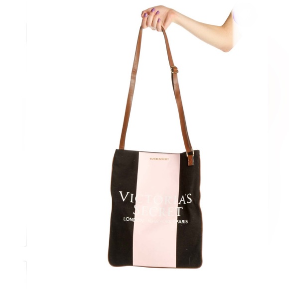 NWT Victoria’s Secret || Striped Pink & Black Women's Canvas Tote Bag (15"x12") - Picture 10 of 10